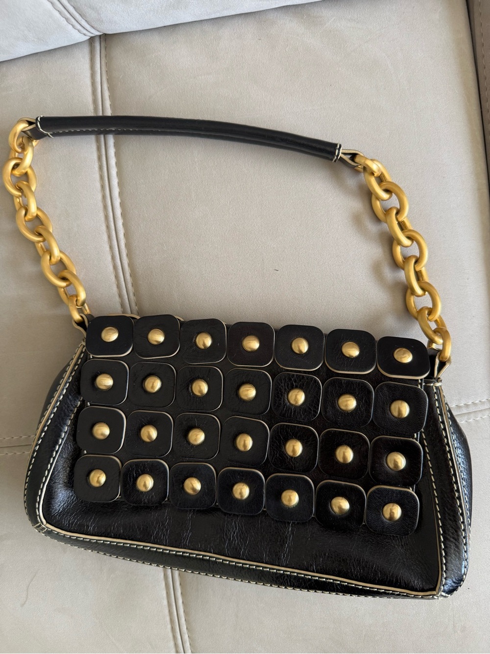 Maxx New York Black Shoulder Bag with Gold Studs and Chain